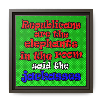 donkeys and elephants - framed canvas art (logo green)