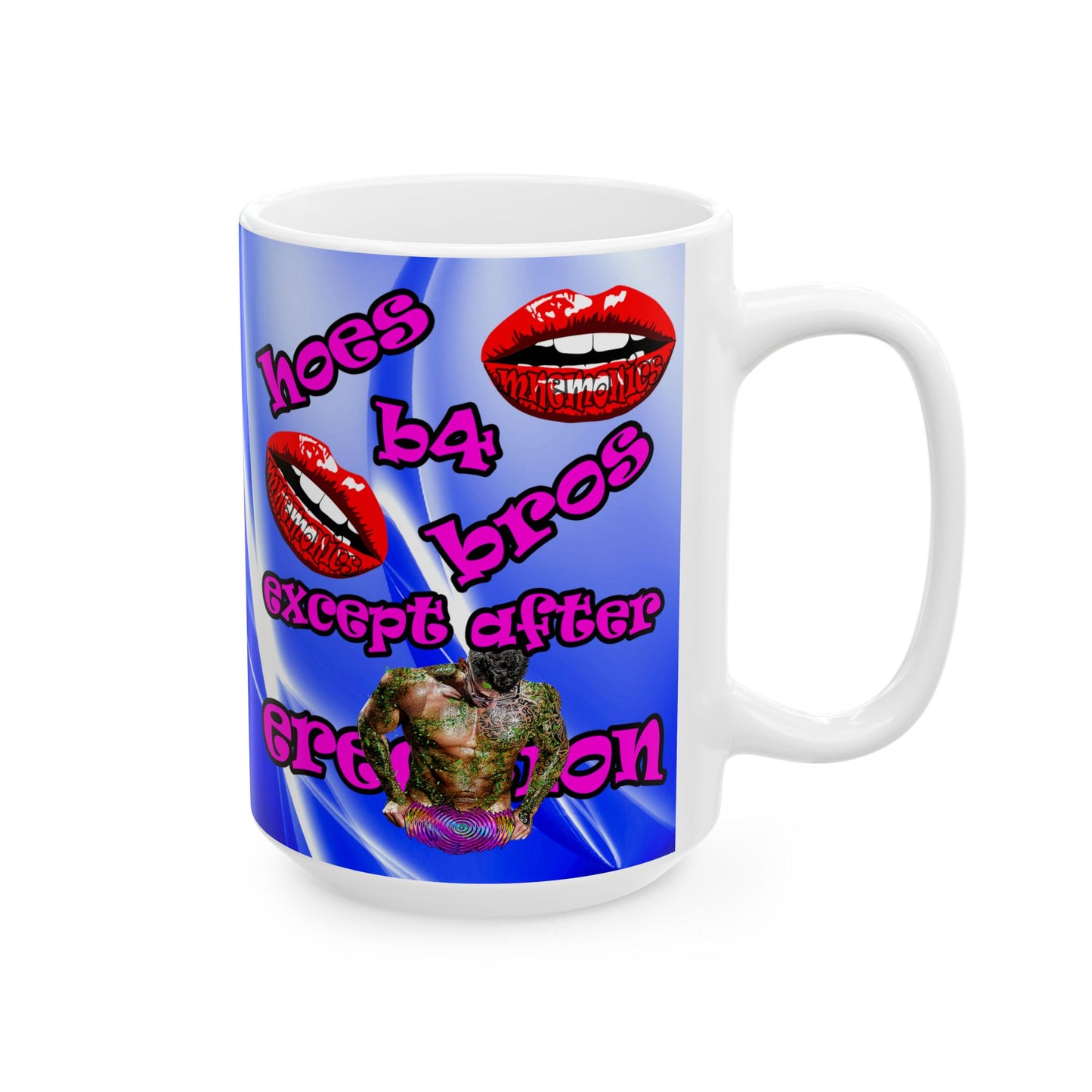hoes b4 bros - White Mug (blue-white wave)