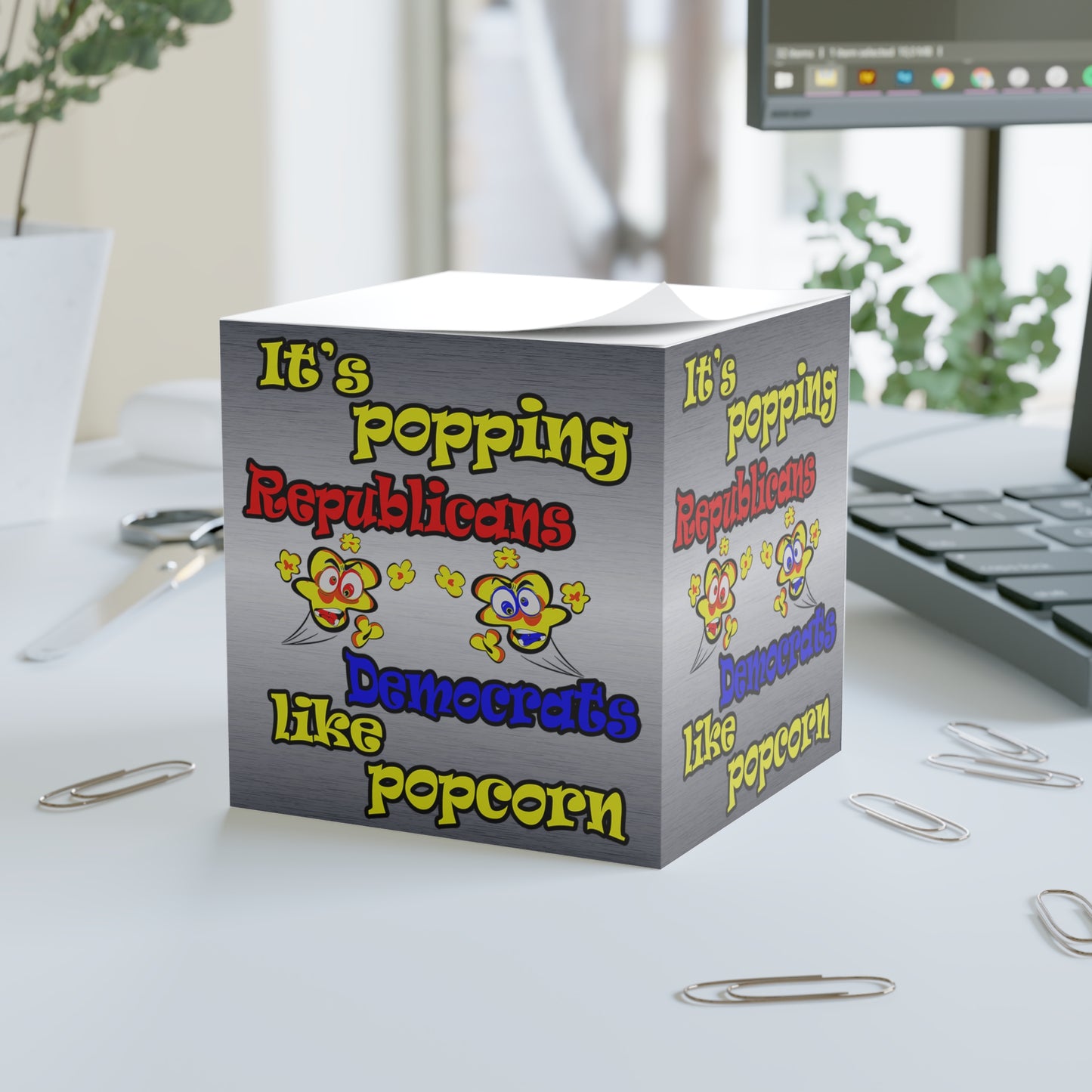 popping like popcorn - note cube (brushed nickel)