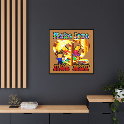 love peace - framed canvas art (light brown)