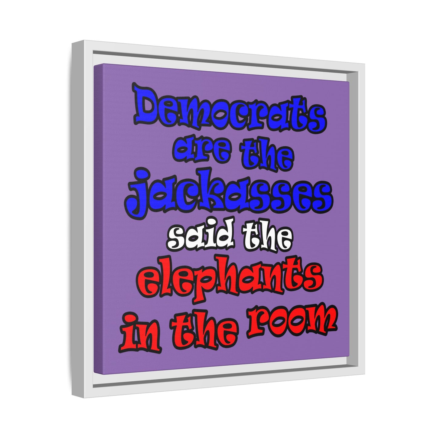 donkeys and elephants - framed canvas art (light purple)