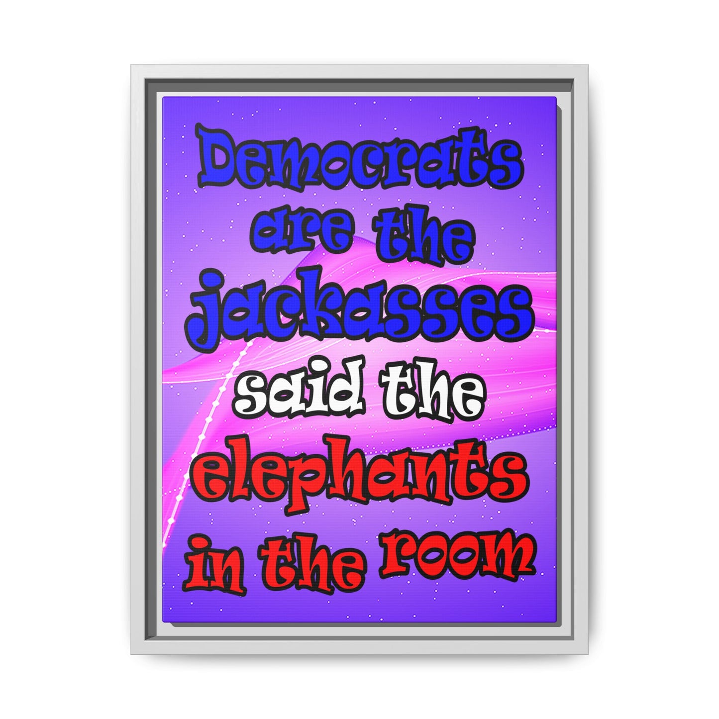 donkeys and elephants - framed canvas art (purple-pink wave)