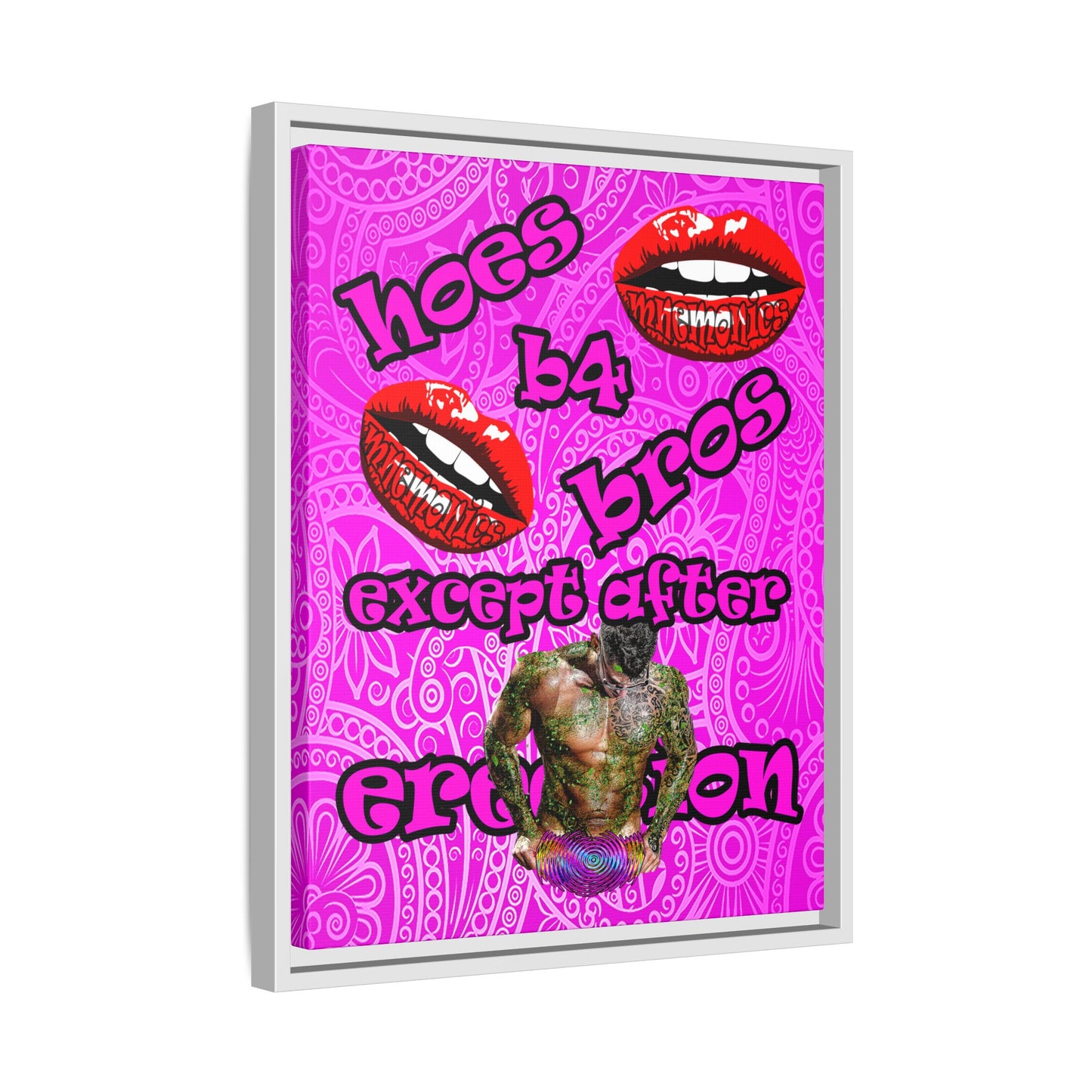 hoes b4 bros - framed canvas art (pink swirl)
