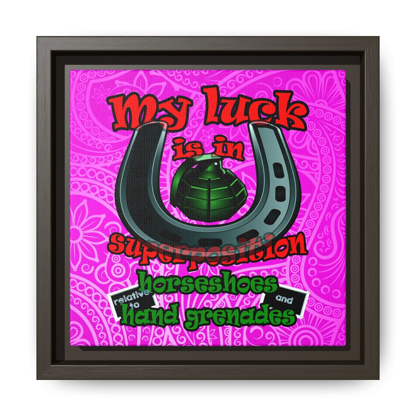 my luck - framed canvas art (pink swirl)