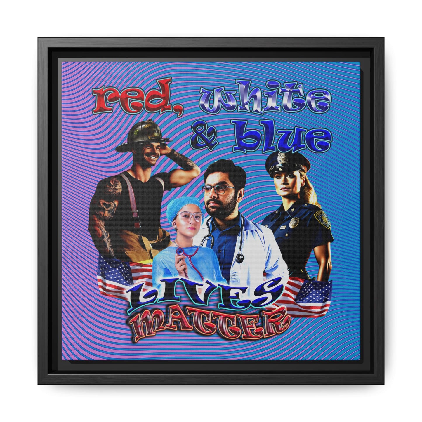 rw&b lives matter - framed canvas art (light blue-purple wave)