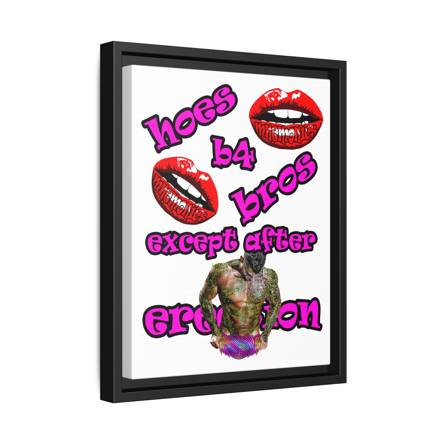 hoes b4 bros - framed canvas art (white)