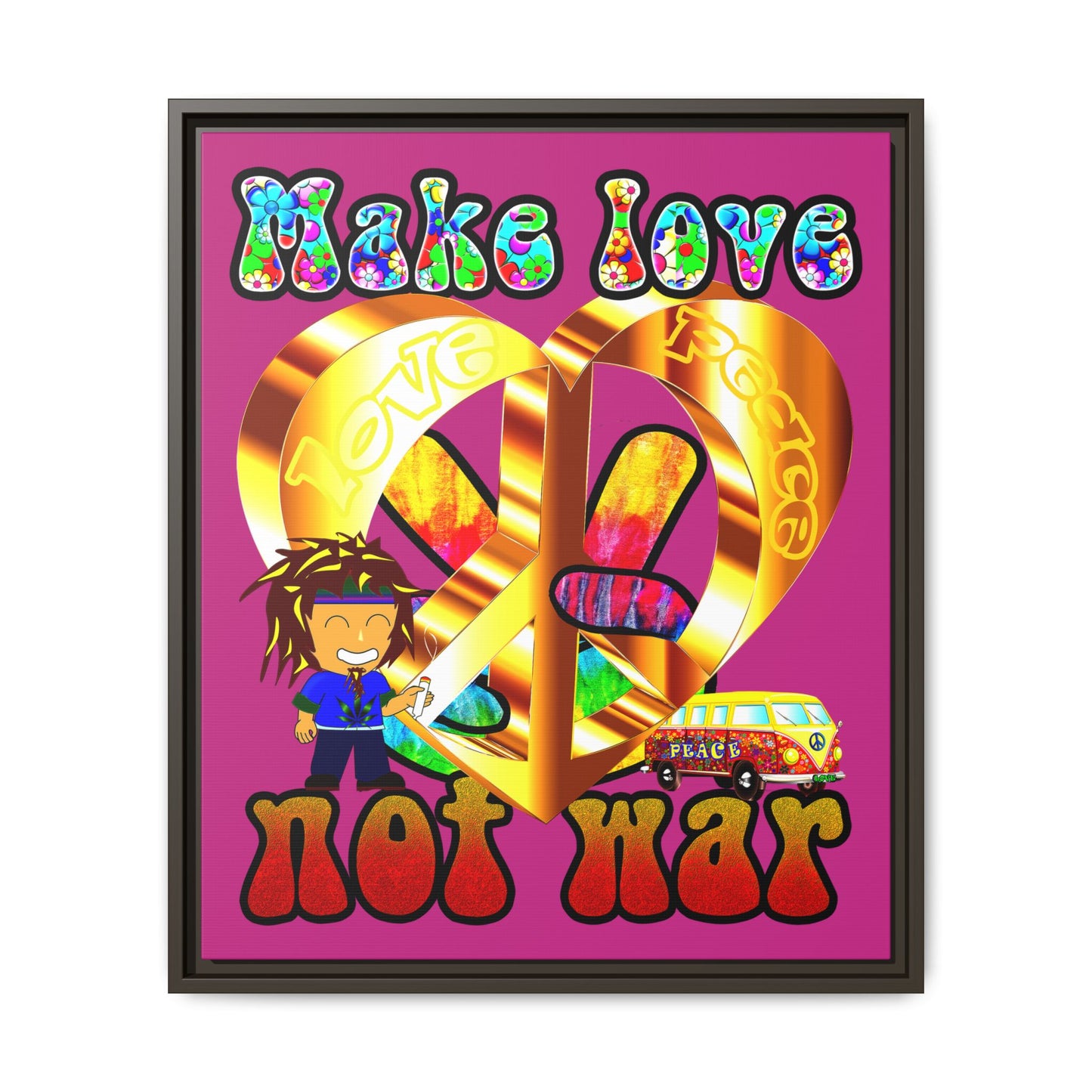 love peace - framed canvas art (pink)