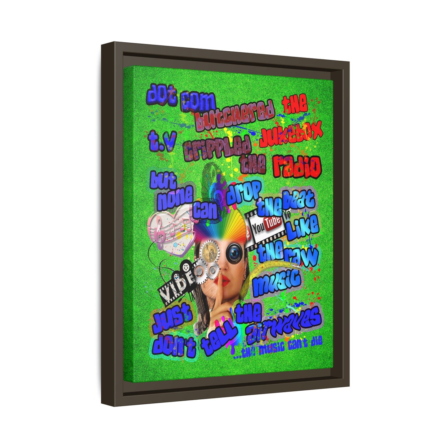 drop the beat - framed canvas art (green turf)