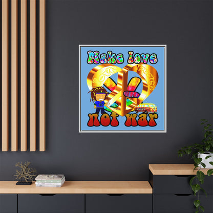 love peace - framed canvas art (light blue)