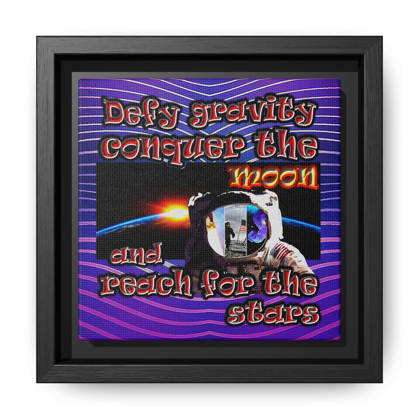 defy conquer reach - framed canvas art (purple wave)