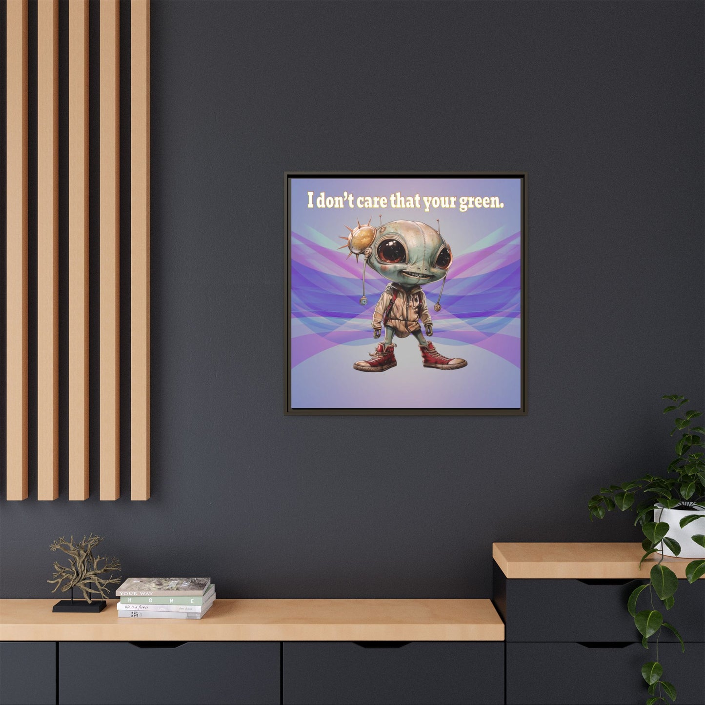 I don't care that your green - framed canvas art (light blue-pink wave)