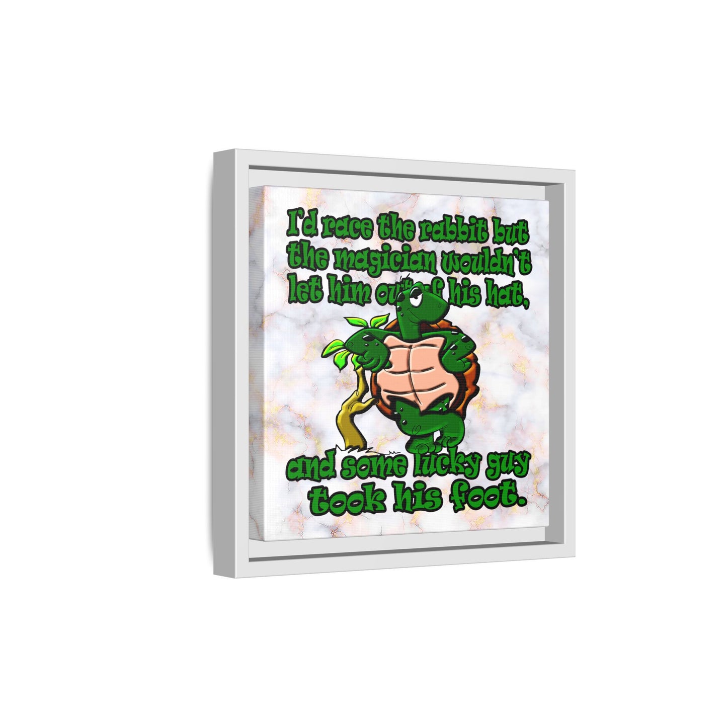 turtle race - framed canvas art (white marble)