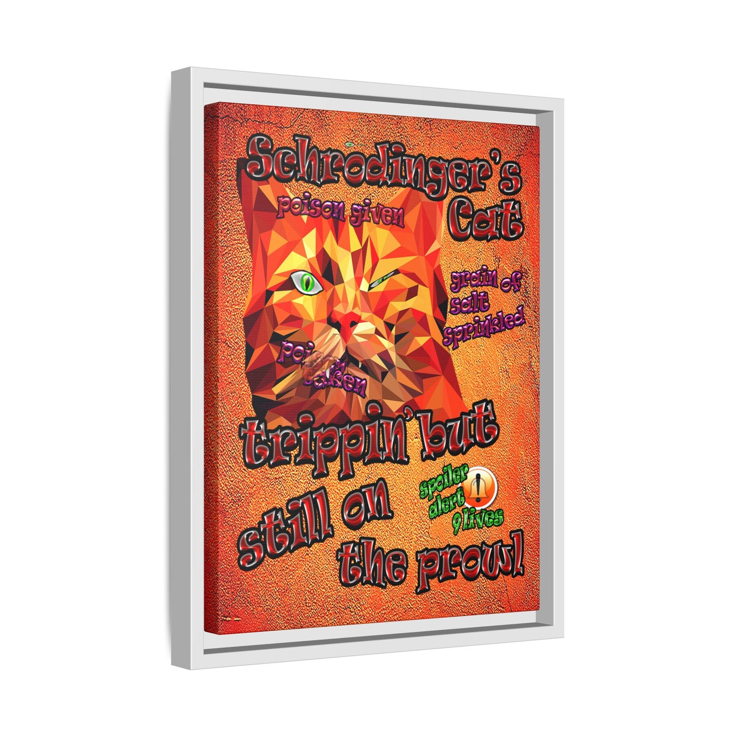 schrodinger's cat - framed canvas art (burnt orange)