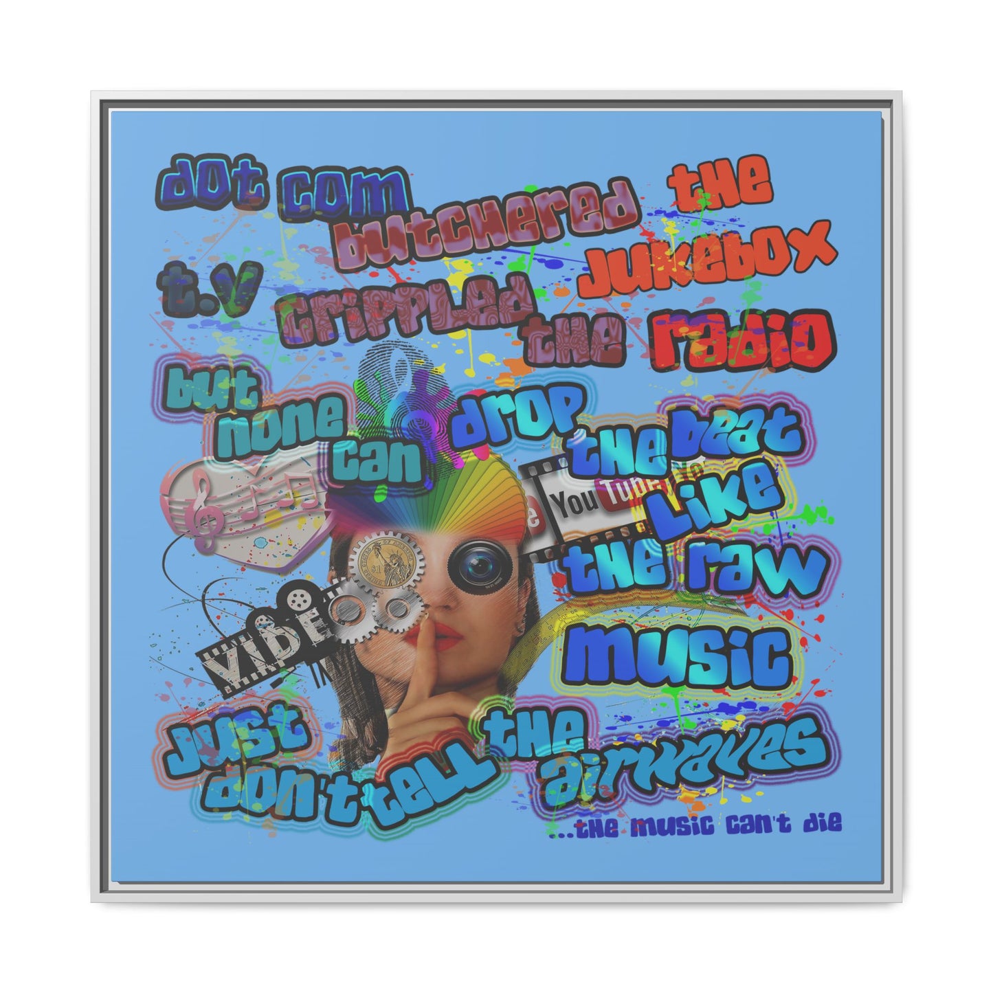 drop the beat - framed canvas art (light blue)