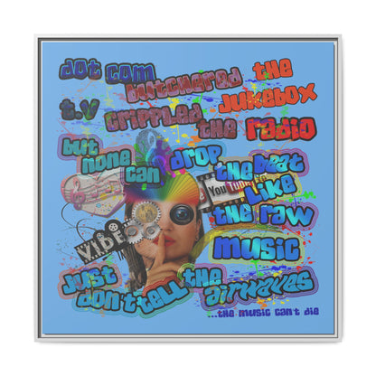 drop the beat - framed canvas art (light blue)