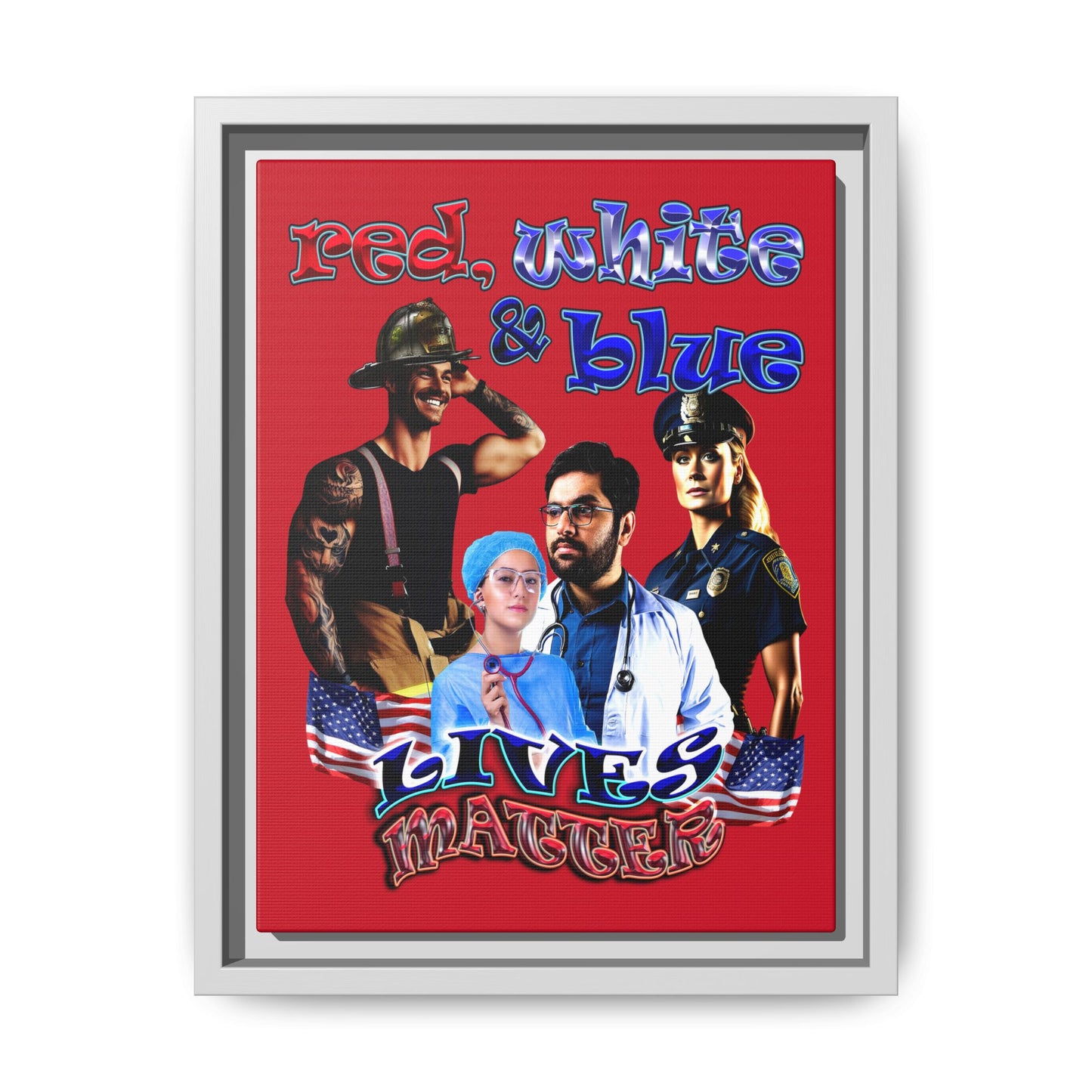 rw&b lives matter - framed canvas art (dark red)