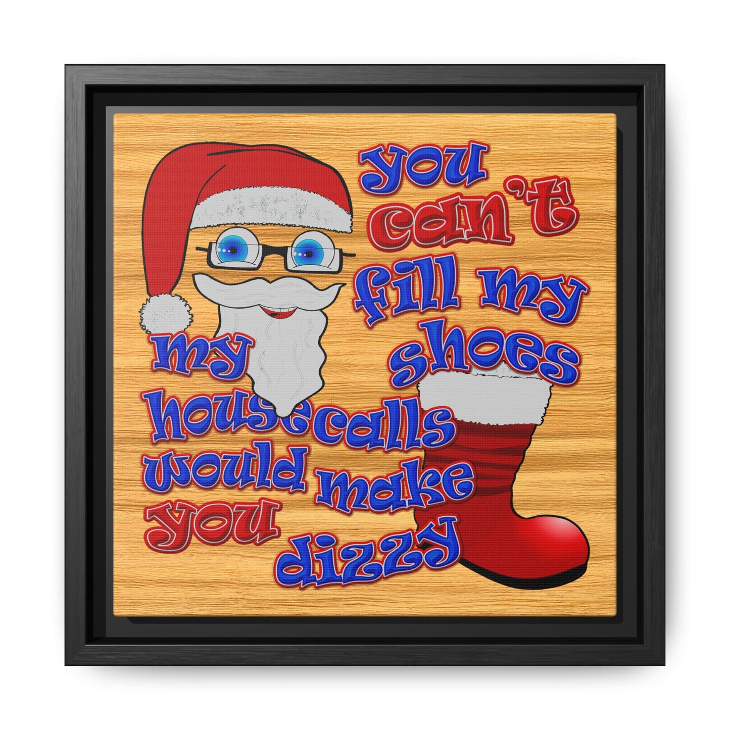 santa's shoes - framed canvas art (butterscotch wood finish)