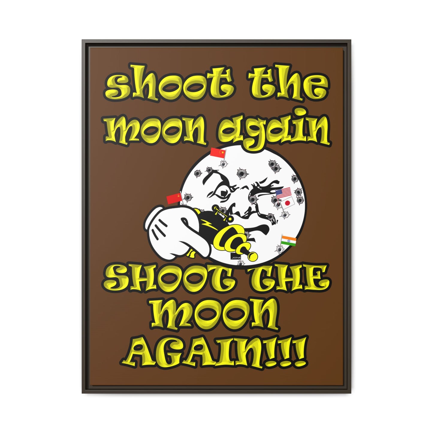 shoot the moon again - framed canvas art (brown)