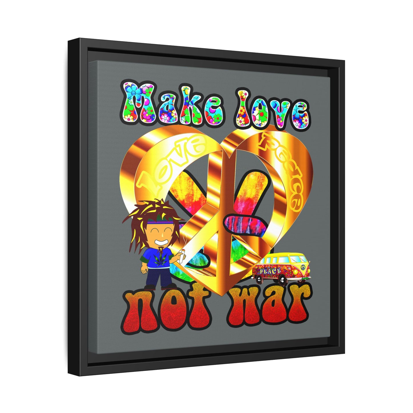 love peace - framed canvas art (dark grey)