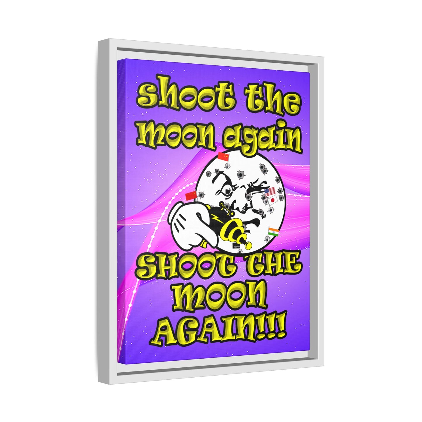 shoot the moon again - framed canvas art (purple-pink wave)