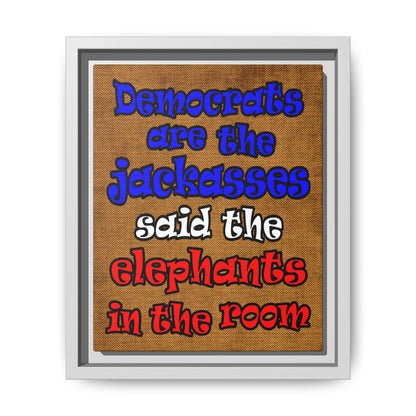 donkeys and elephants - framed canvas art (brown papyrus)