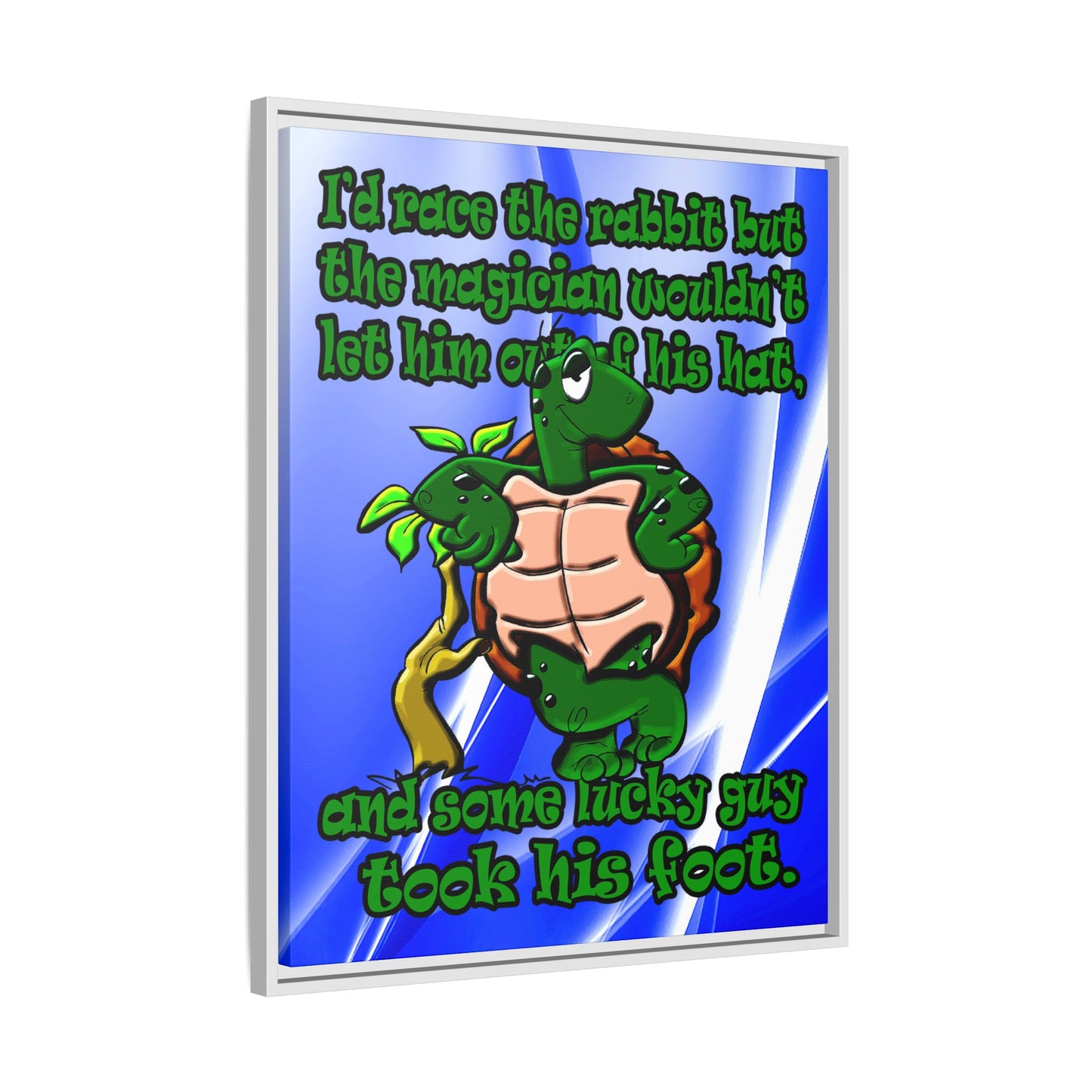 turtle race - framed canvas art (blue-white wave)