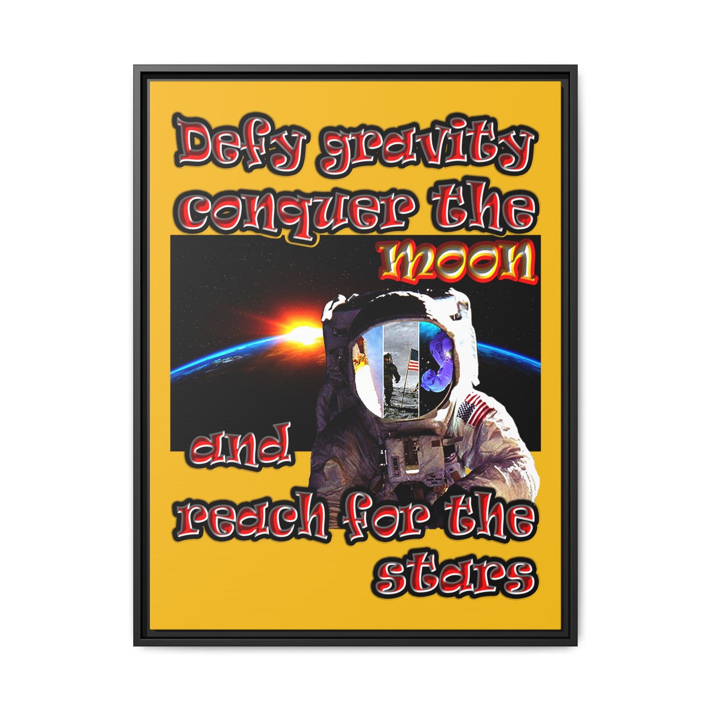 defy conquer reach - framed canvas art (yellow)