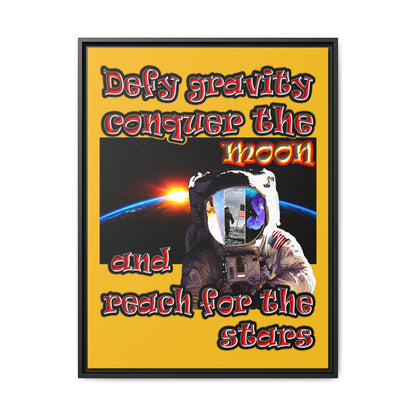 defy conquer reach - framed canvas art (yellow)