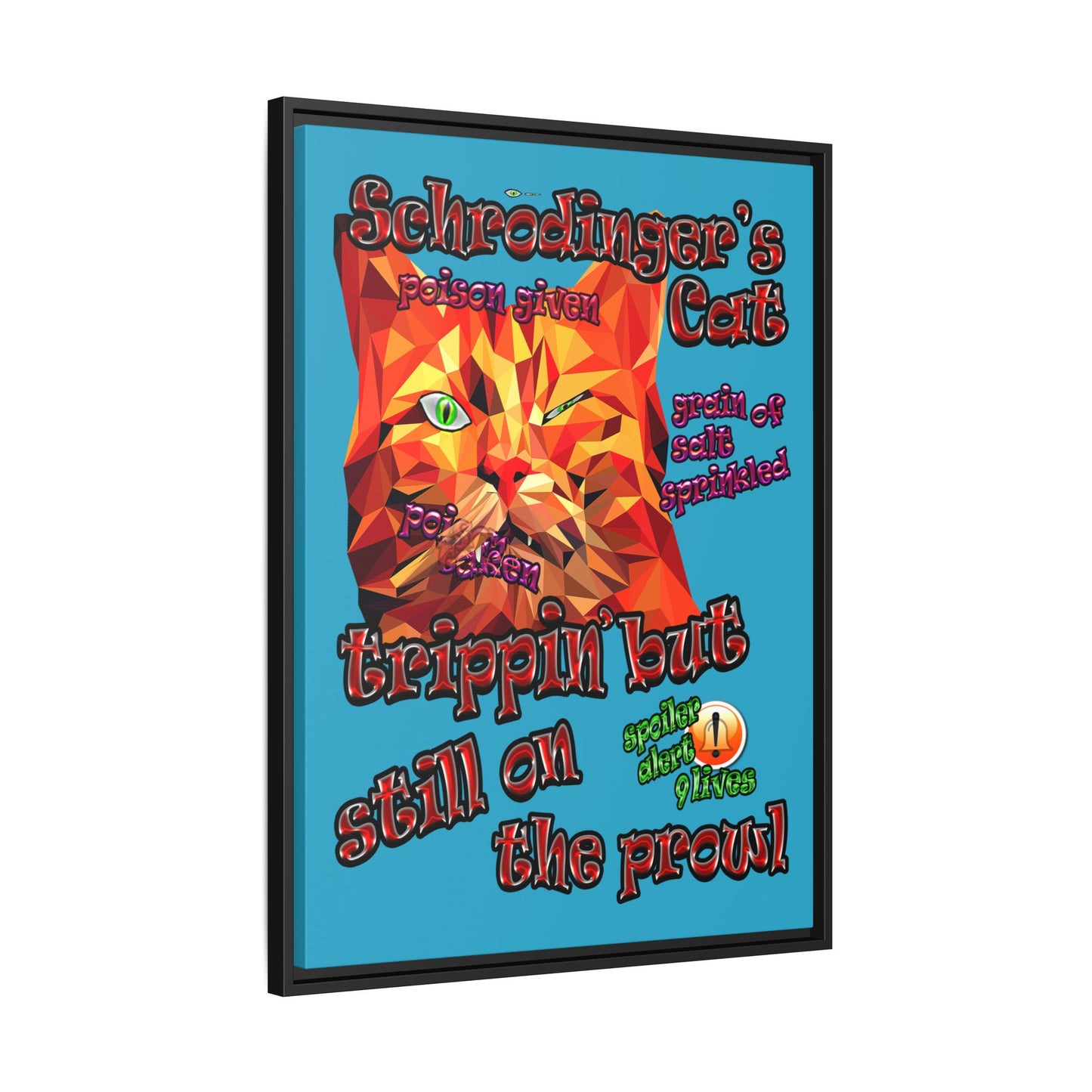 schrodinger's cat - framed canvas art (turquoise)