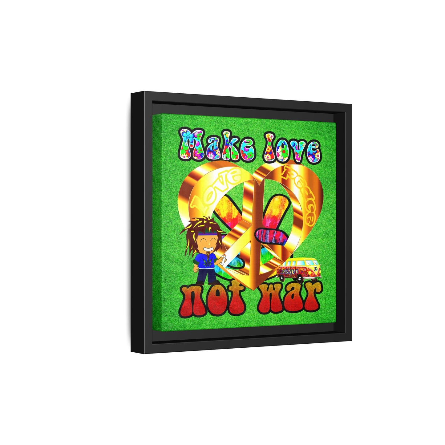 love peace - framed canvas art (green turf)