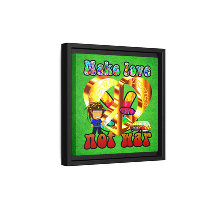 love peace - framed canvas art (green turf)