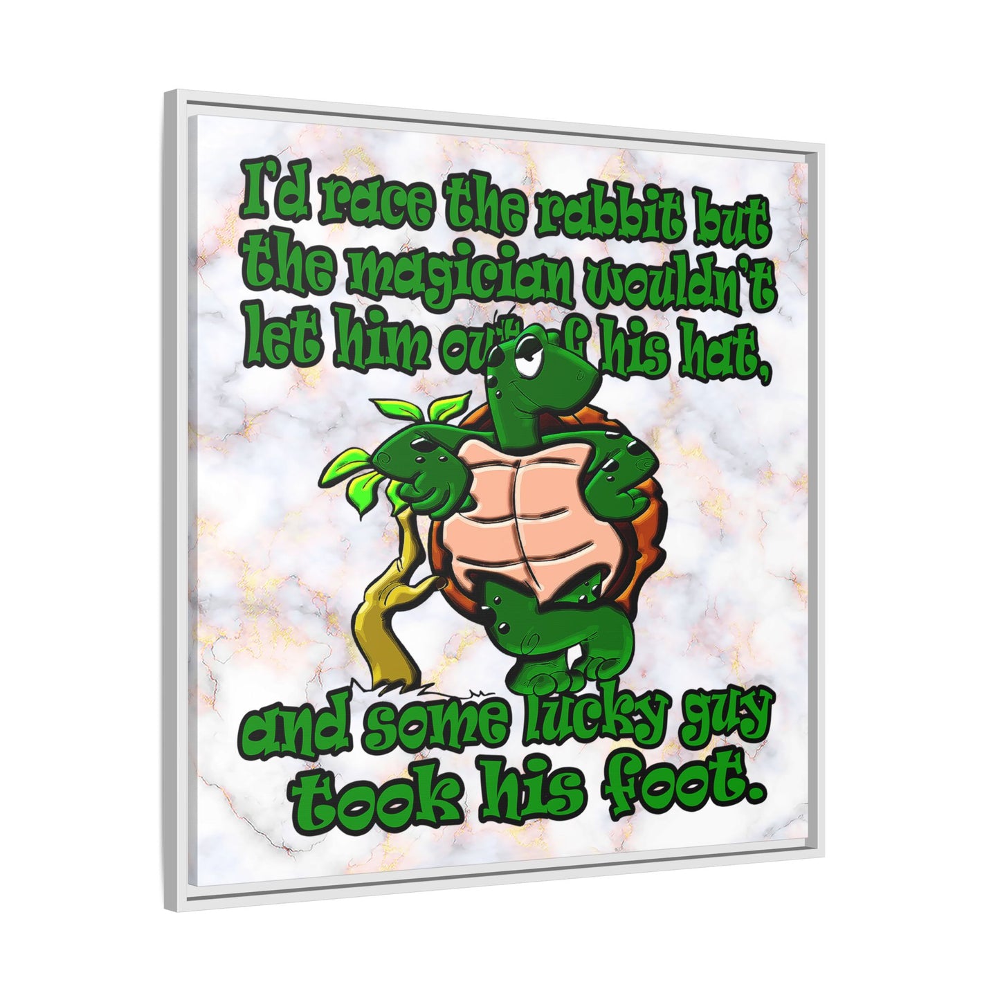 turtle race - framed canvas art (white marble)
