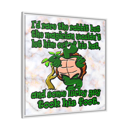 turtle race - framed canvas art (white marble)