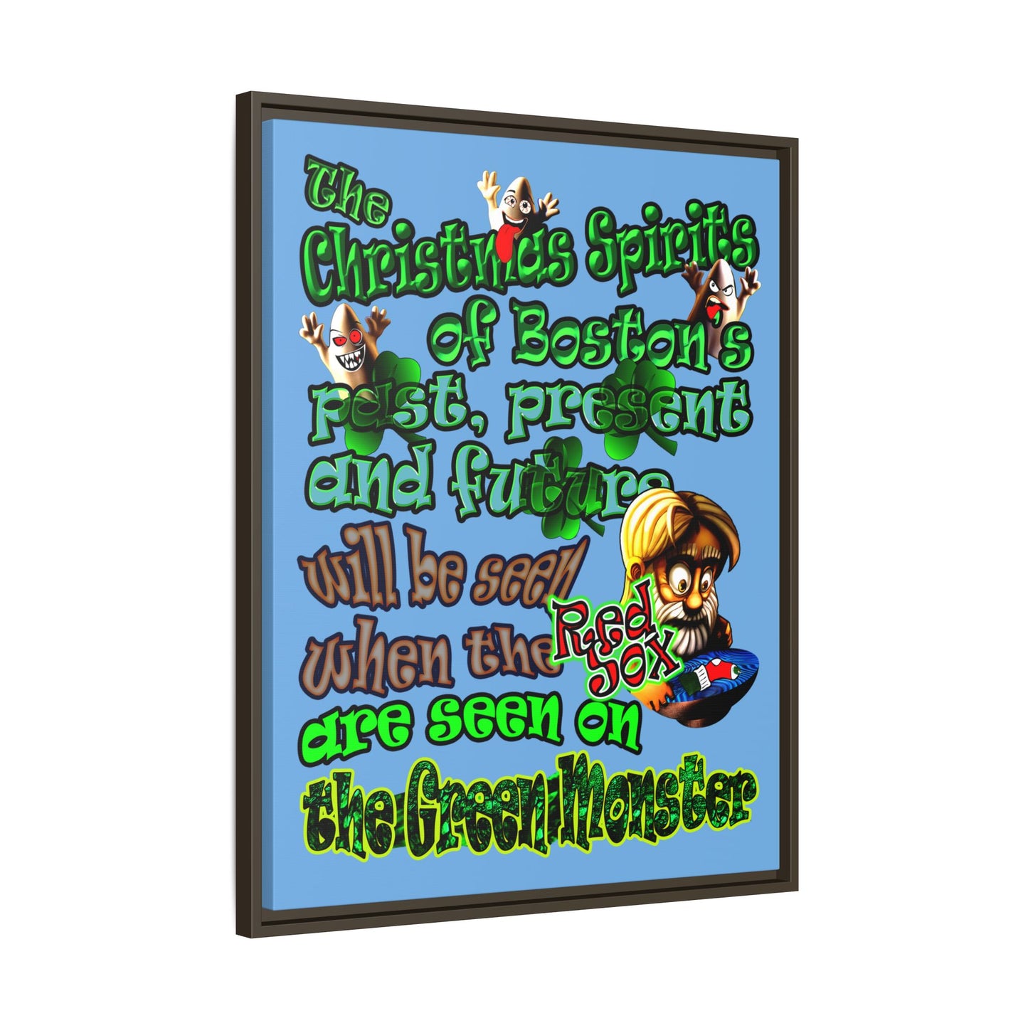 christmas spirits of boston - framed canvas art (light blue)