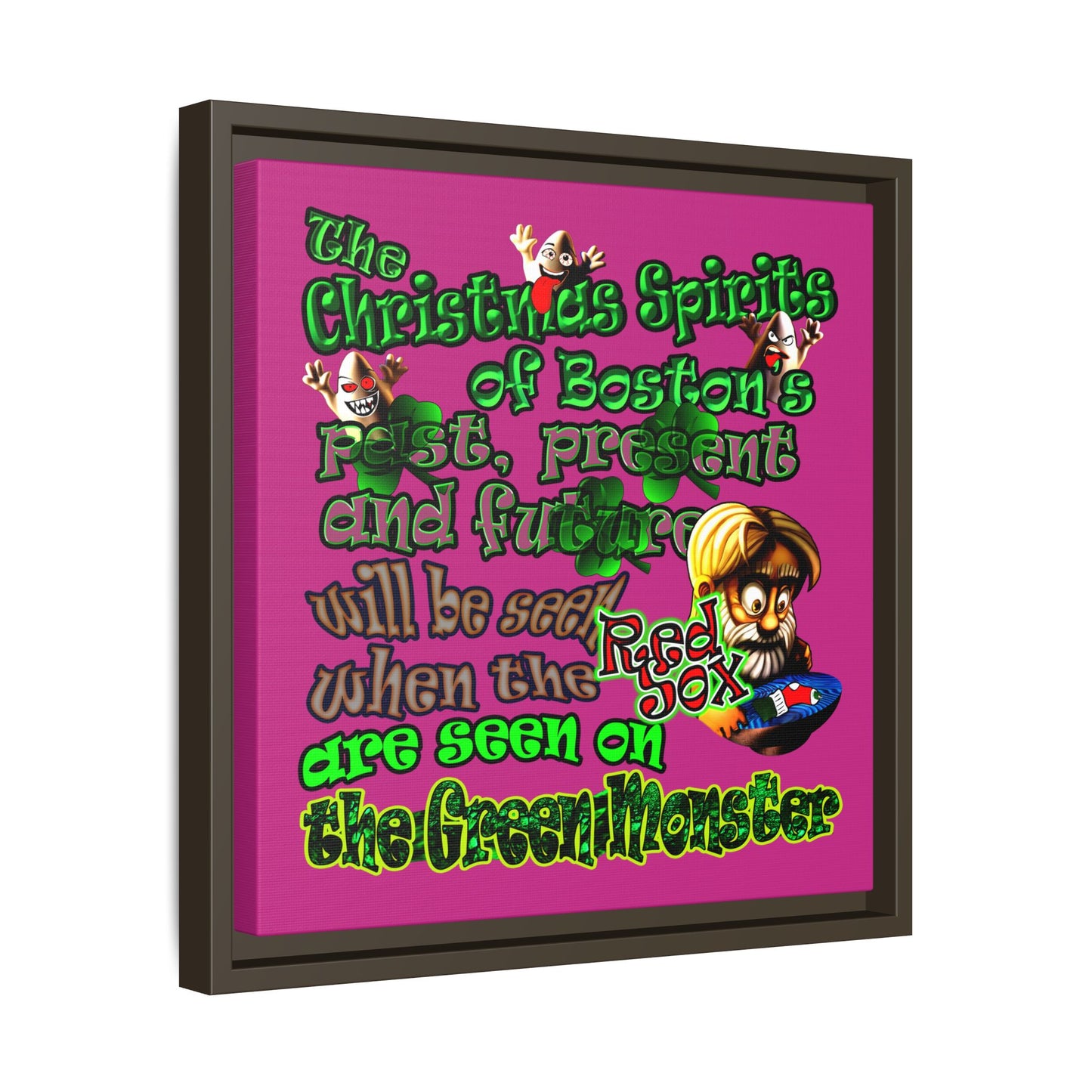 christmas spirits of boston - framed canvas art (pink)