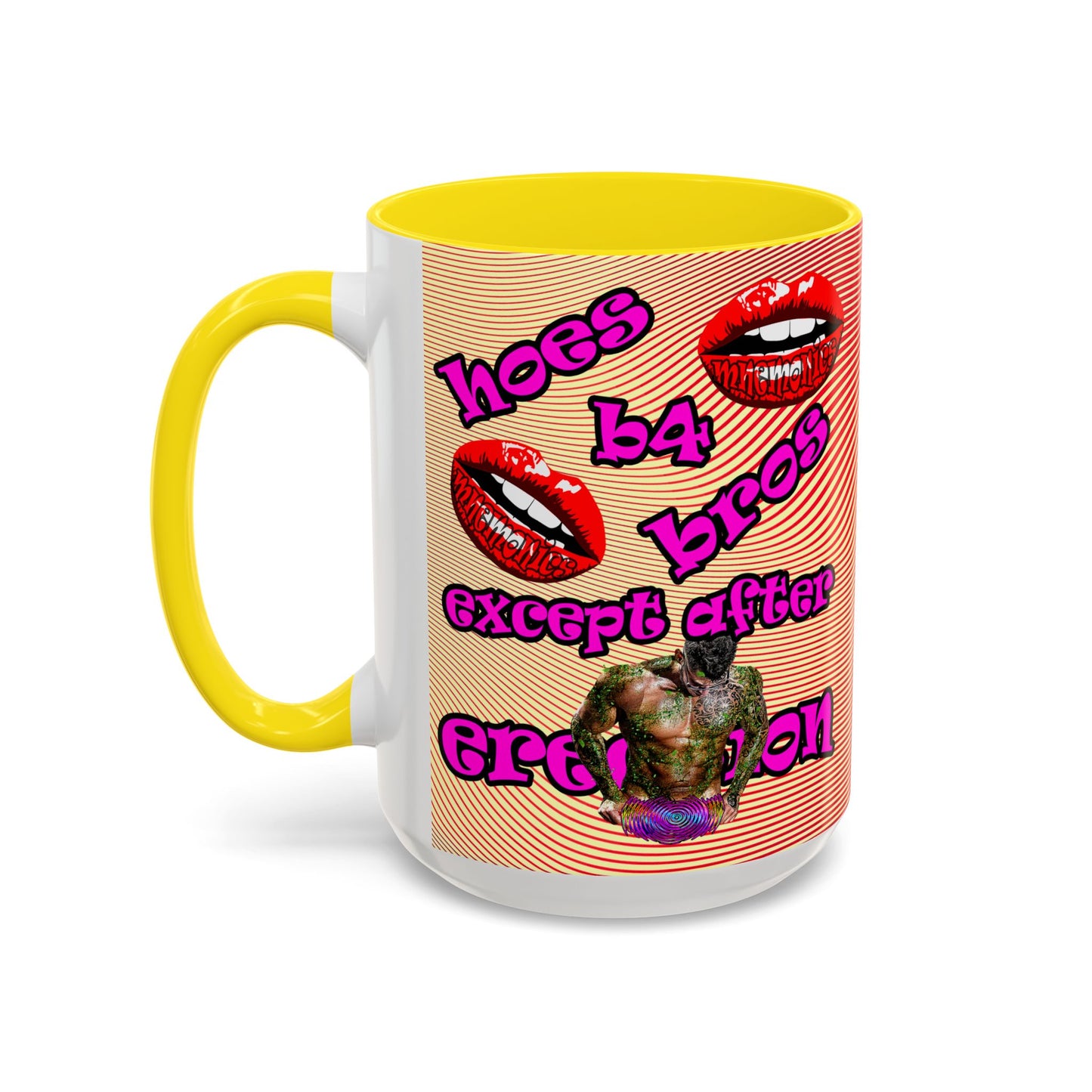 hoes b4 bros - Accent Mug (yellow-orange wave)