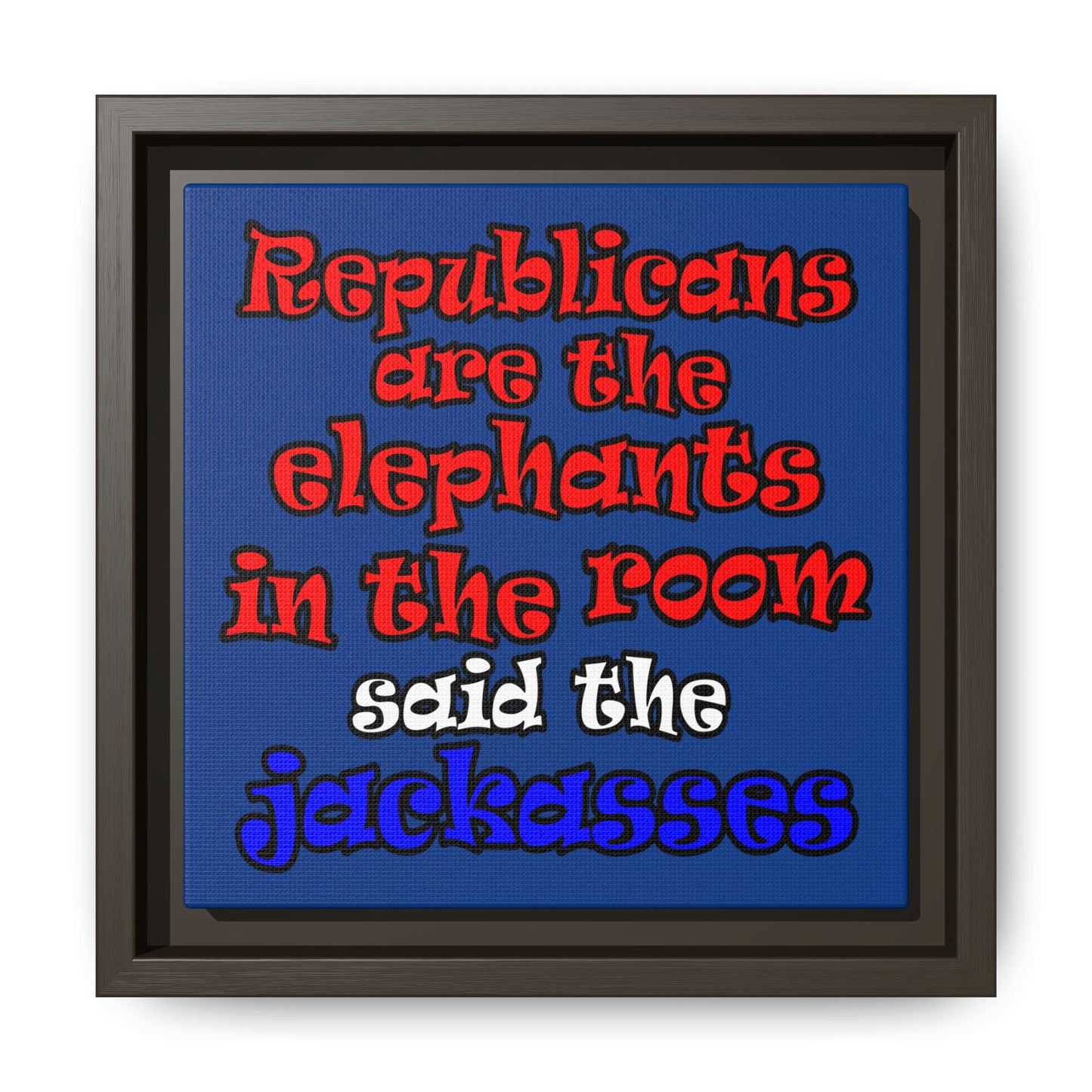 donkeys and elephants - framed canvas art (dark blue)