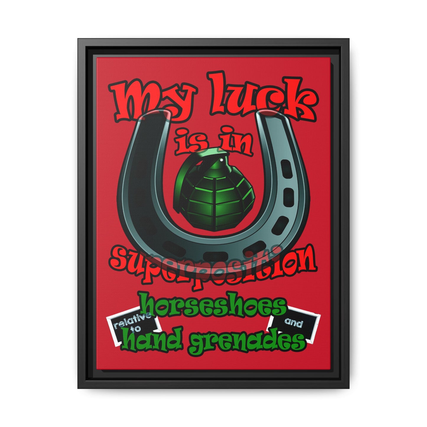 my luck - framed canvas art (dark red)
