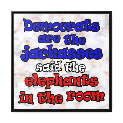 donkeys and elephants - framed canvas art (white marble)