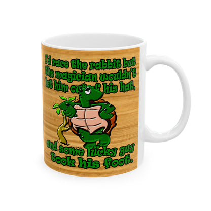 turtle race - White Mug (butterscotch wood finish)