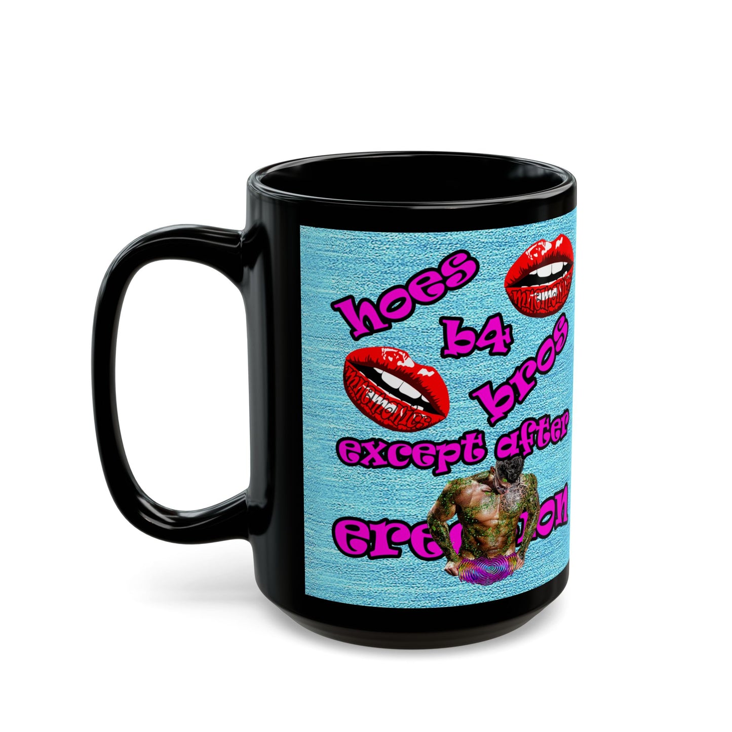 hoes b4 bros - Black Mug (faded blue)