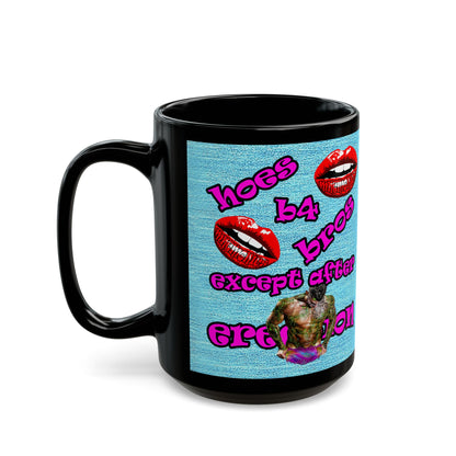 hoes b4 bros - Black Mug (faded blue)