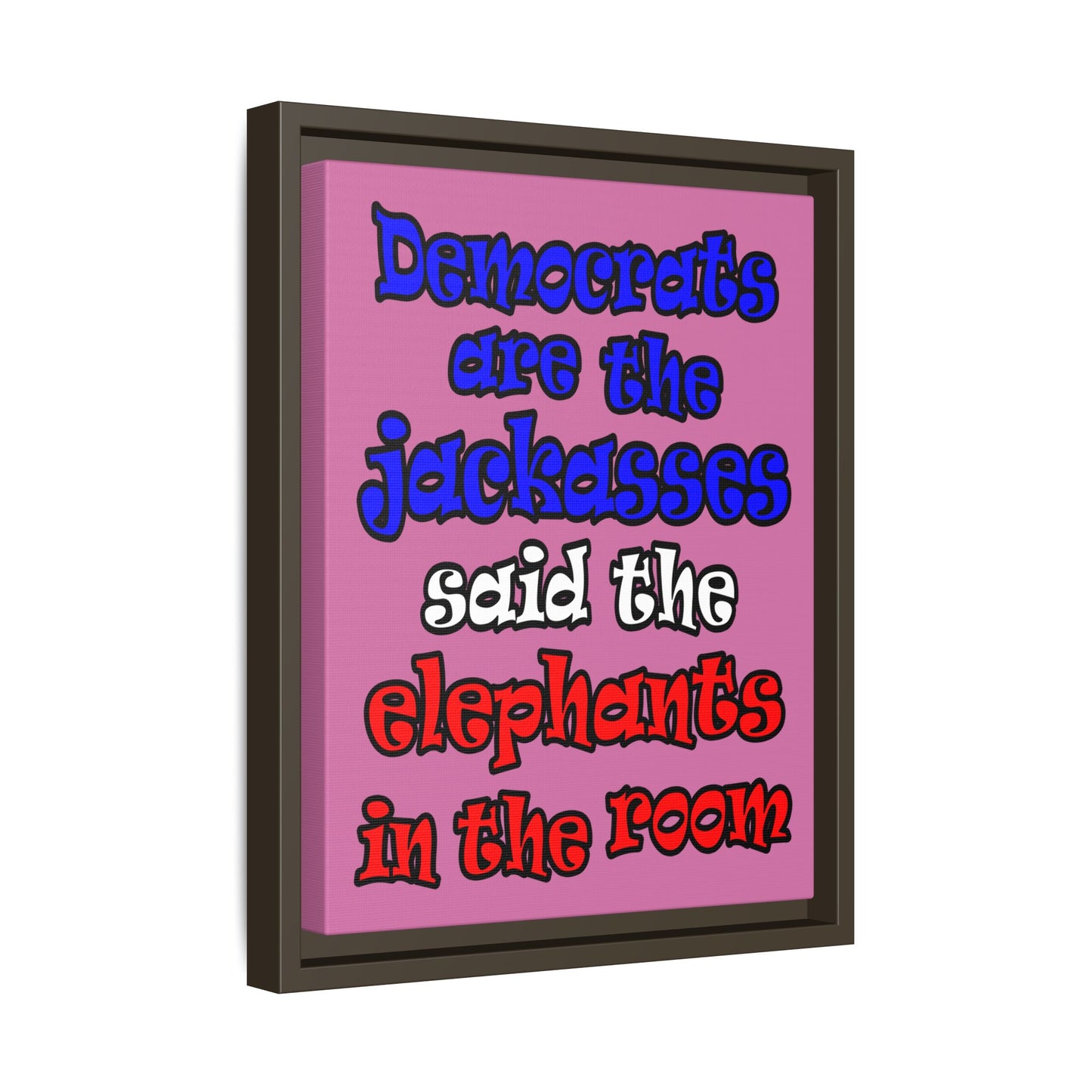 donkeys and elephants - framed canvas art (light pink)