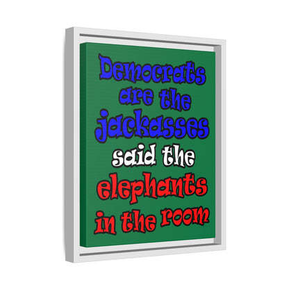 donkeys and elephants - framed canvas art (dark green)