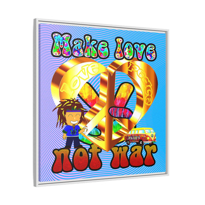love peace - framed canvas art (light blue-purple wave)