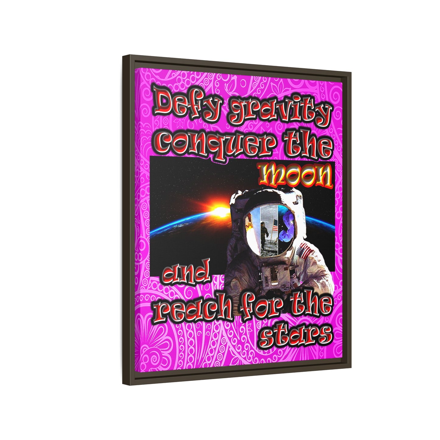 defy conquer reach - framed canvas art (pink swirl)