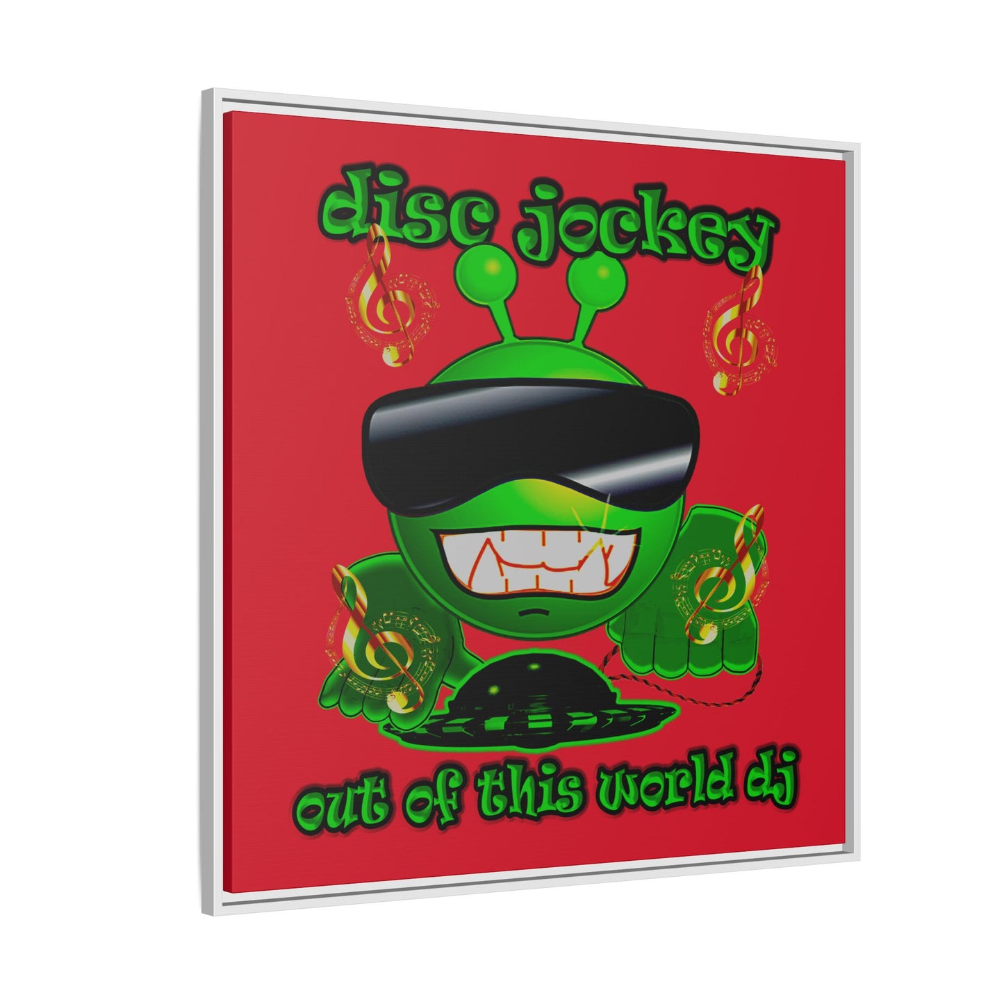 disc jockey - framed canvas art (dark red)