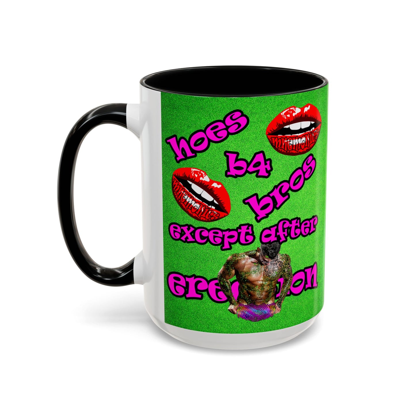 hoes b4 bros - Accent Mug (green turf)