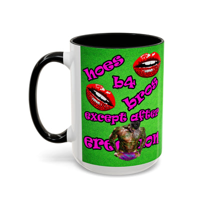 hoes b4 bros - Accent Mug (green turf)