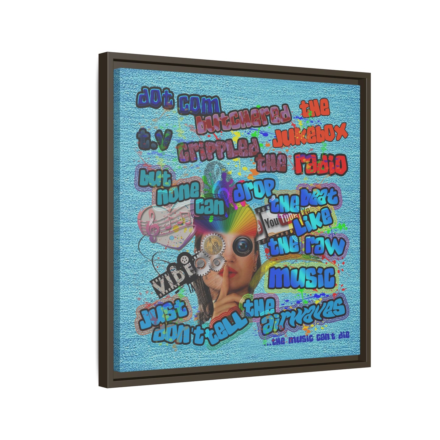 drop the beat - framed canvas art (faded blue)
